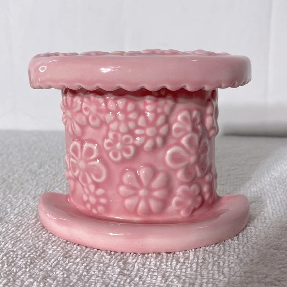 Vintage 1980  Pink Floral Textured Ceramic Toothbrush Holder - Picture 3 of 10